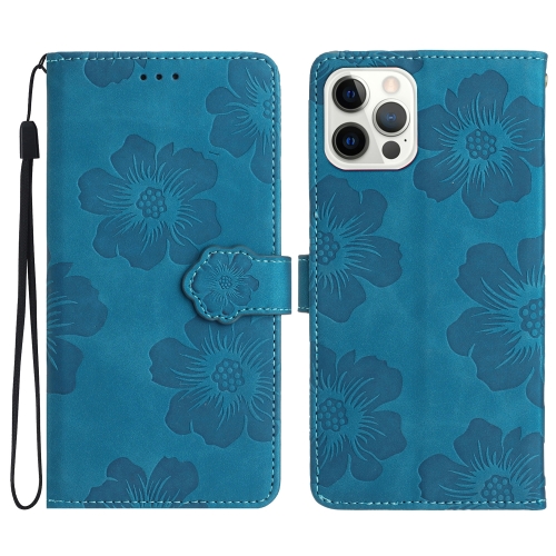 

For iPhone 16 Pro Max Flower Embossing Pattern Leather Phone Case(Blue)