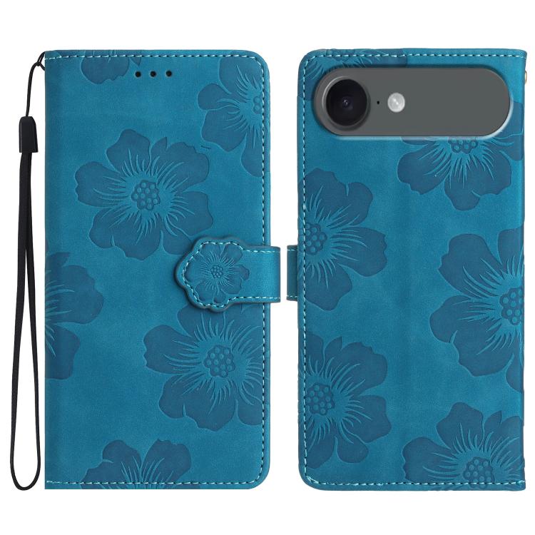 

For iPhone 17 Air Flower Embossing Pattern Leather Phone Case(Blue)