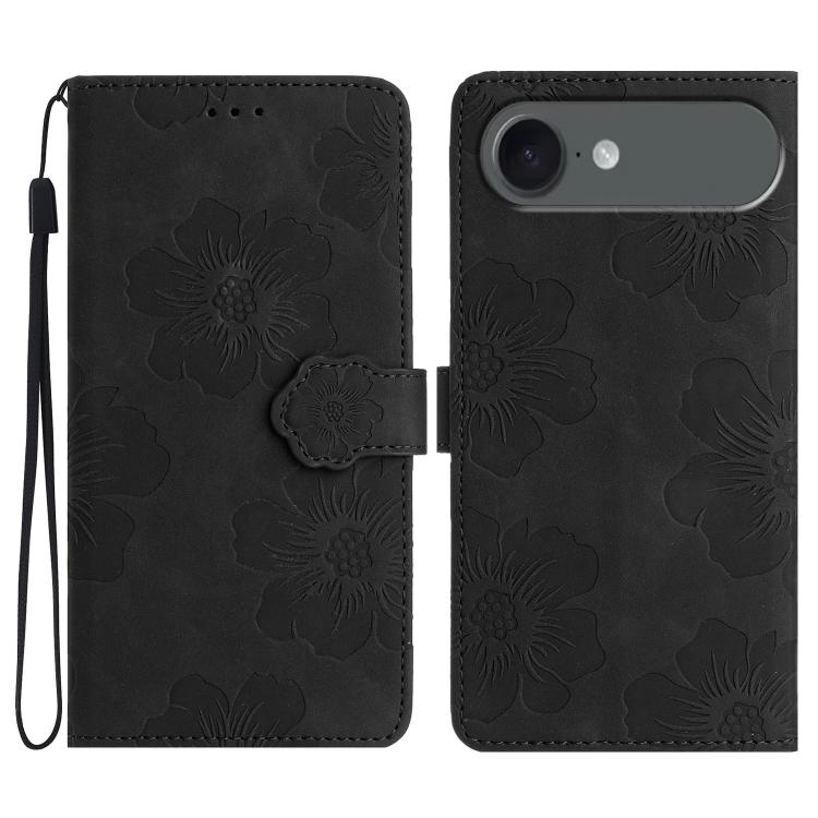 

For iPhone 17 Air Flower Embossing Pattern Leather Phone Case(Black)