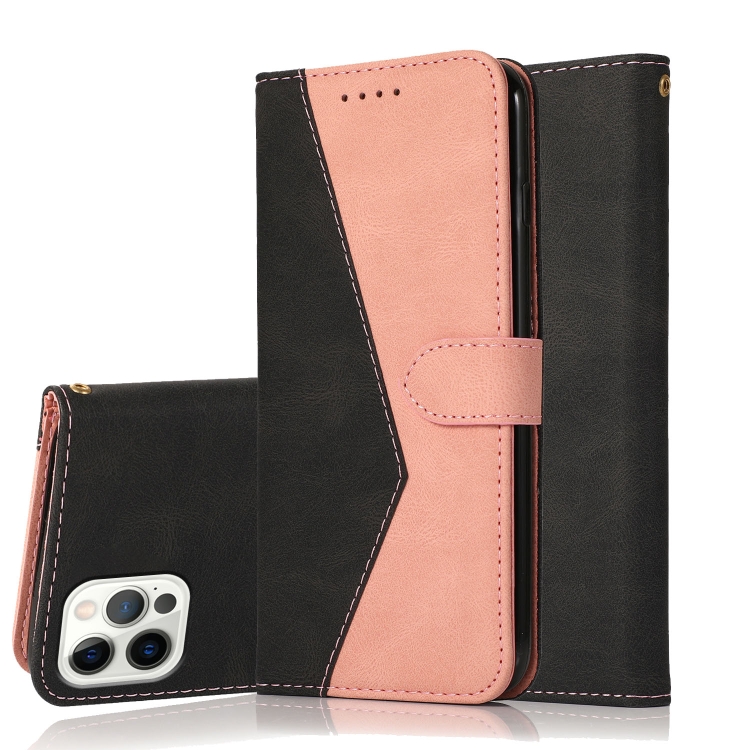 

For iPhone 15 Pro Max Dual-color Stitching Leather Phone Case(Black Rose Gold)