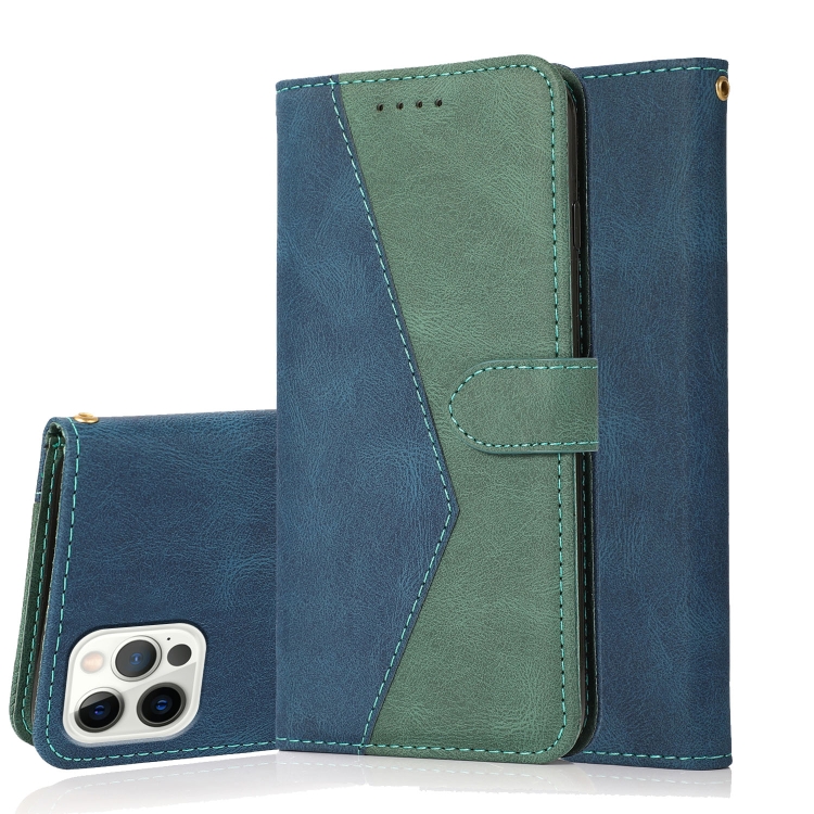 

For iPhone 15 Pro Dual-color Stitching Leather Phone Case(Blue Green)