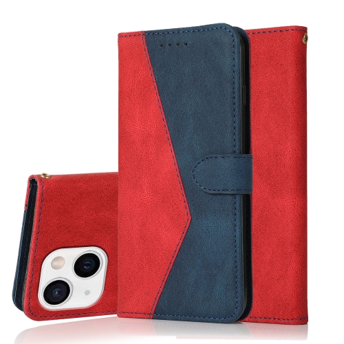 

For iPhone 15 Plus Dual-color Stitching Leather Phone Case(Red Blue)