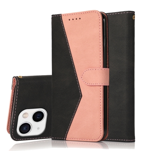 

For iPhone 15 Plus Dual-color Stitching Leather Phone Case(Black Rose Gold)