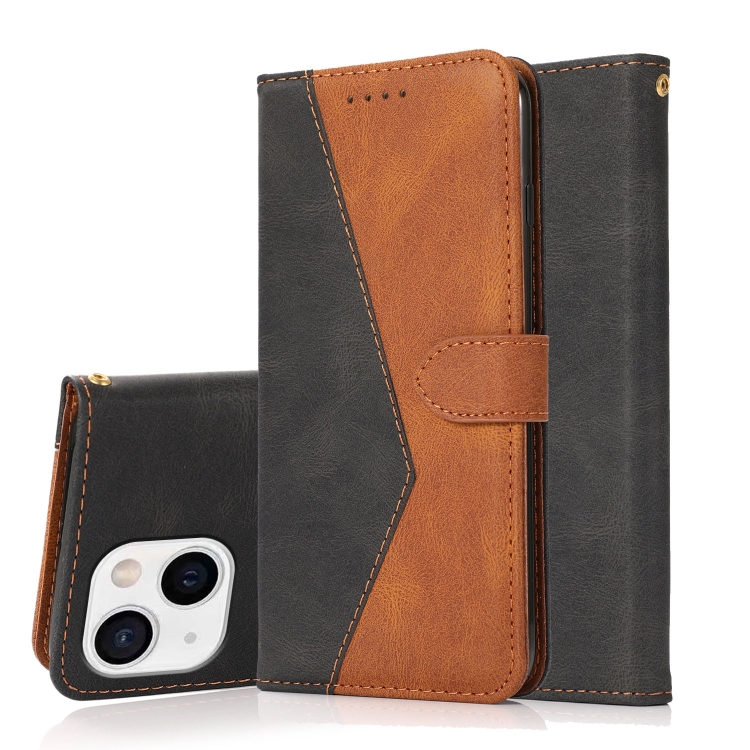 

For iPhone 15 Dual-color Stitching Leather Phone Case(Black Brown)