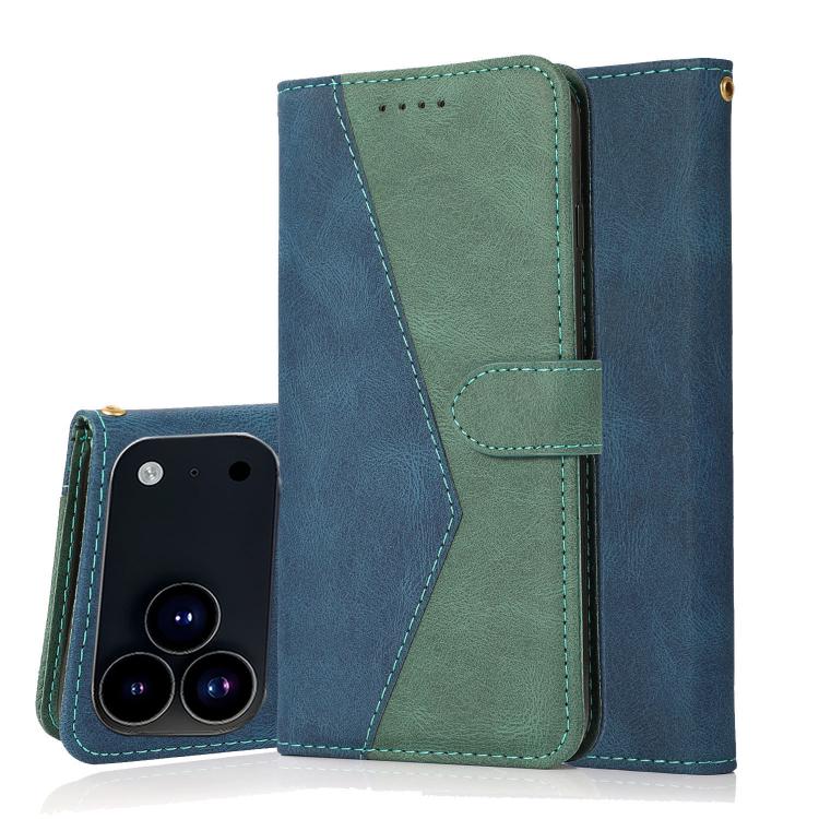 

For iPhone 17 Pro Max Dual-color Stitching Leather Phone Case(Blue Green)