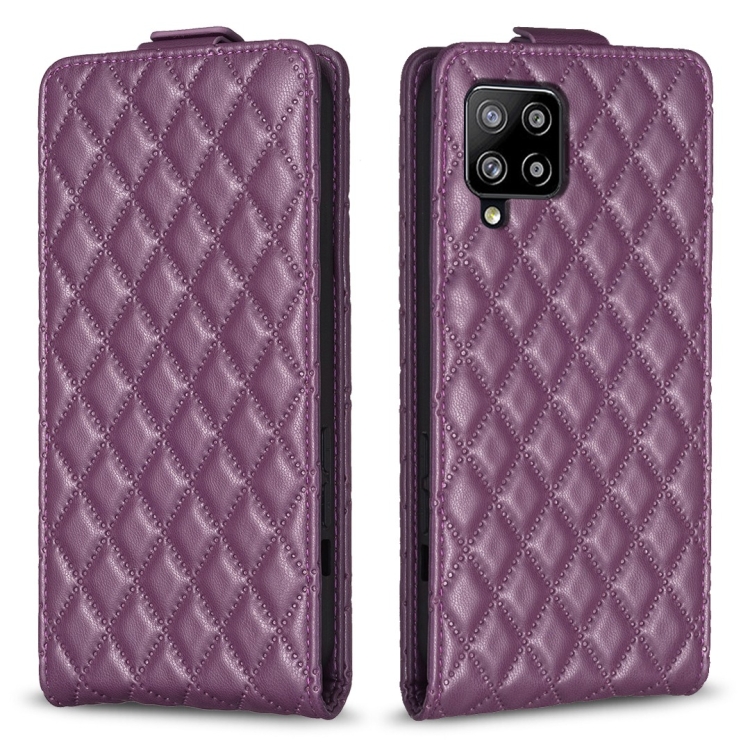 

For Samsung Galaxy A42 5G Diamond Lattice Vertical Flip Leather Phone Case(Dark Purple)