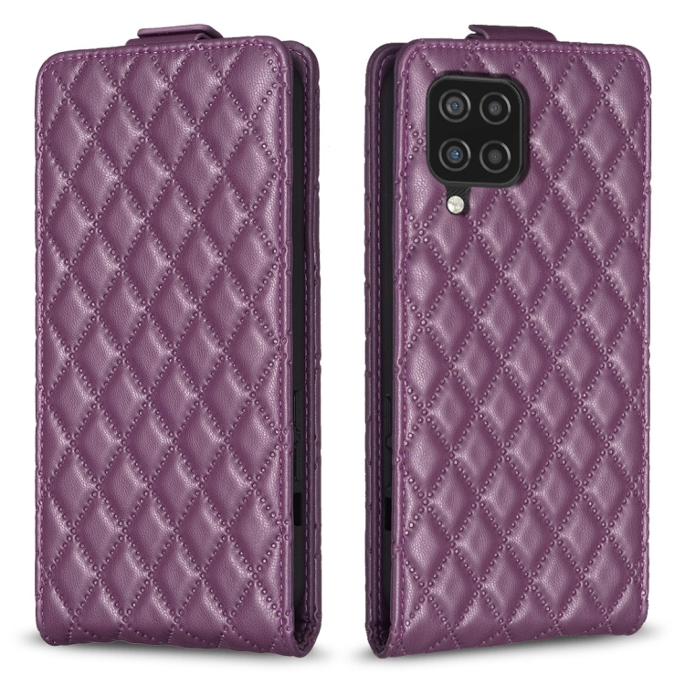 

For Samsung Galaxy A12 Diamond Lattice Vertical Flip Leather Phone Case(Dark Purple)