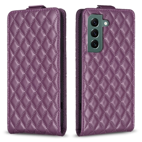 

For Samsung Galaxy S21 5G Diamond Lattice Vertical Flip Leather Phone Case(Dark Purple)