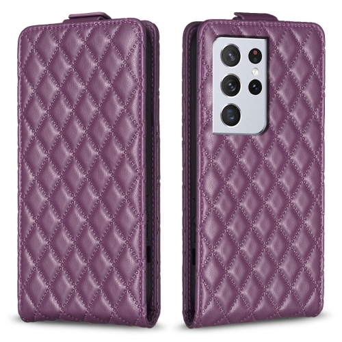 

For Samsung Galaxy S21 Ultra 5G Diamond Lattice Vertical Flip Leather Phone Case(Dark Purple)