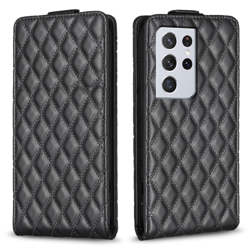 

For Samsung Galaxy S21 Ultra 5G Diamond Lattice Vertical Flip Leather Phone Case(Black)