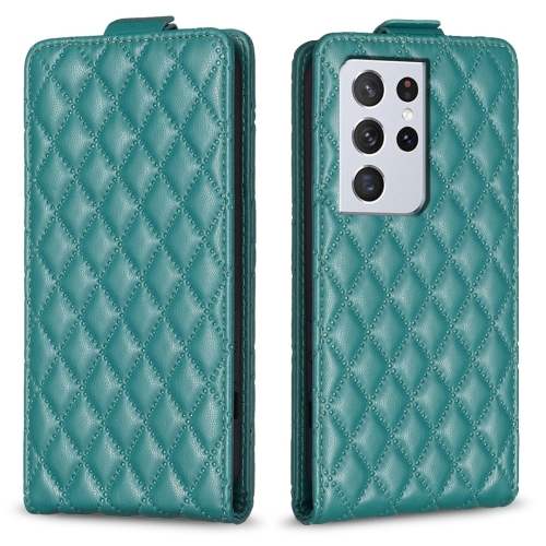 

For Samsung Galaxy S21 Ultra 5G Diamond Lattice Vertical Flip Leather Phone Case(Green)