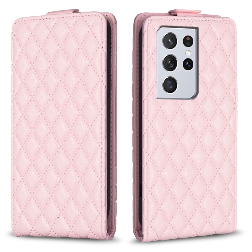 

For Samsung Galaxy S21 Ultra 5G Diamond Lattice Vertical Flip Leather Phone Case(Pink)