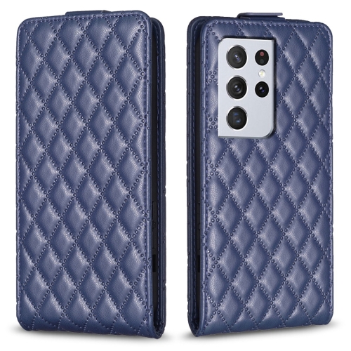 

For Samsung Galaxy S21 Ultra 5G Diamond Lattice Vertical Flip Leather Phone Case(Blue)