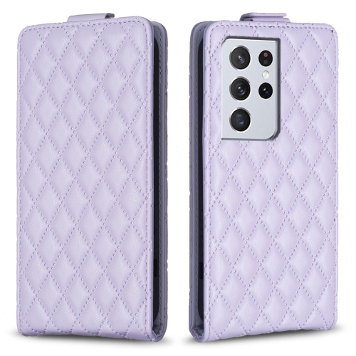 

For Samsung Galaxy S21 Ultra 5G Diamond Lattice Vertical Flip Leather Phone Case(Purple)