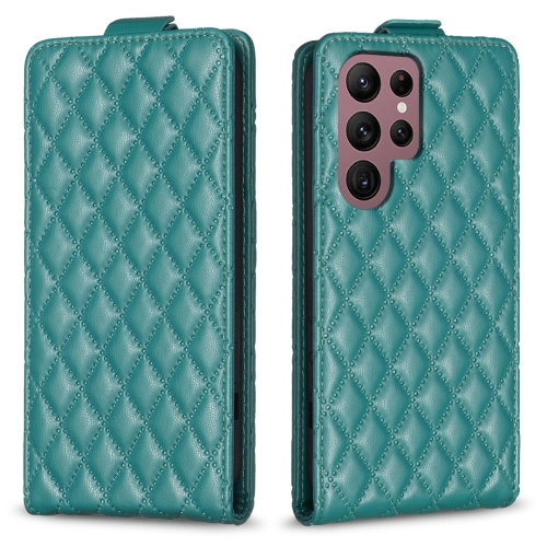 

For Samsung Galaxy S22 Ultra 5G Diamond Lattice Vertical Flip Leather Phone Case(Green)