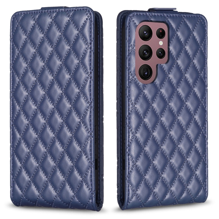 

For Samsung Galaxy S22 Ultra 5G Diamond Lattice Vertical Flip Leather Phone Case(Blue)