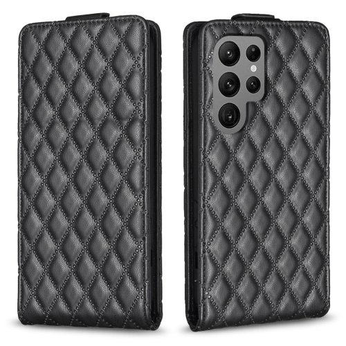 

For Samsung Galaxy S23 Ultra 5G Diamond Lattice Vertical Flip Leather Phone Case(Black)