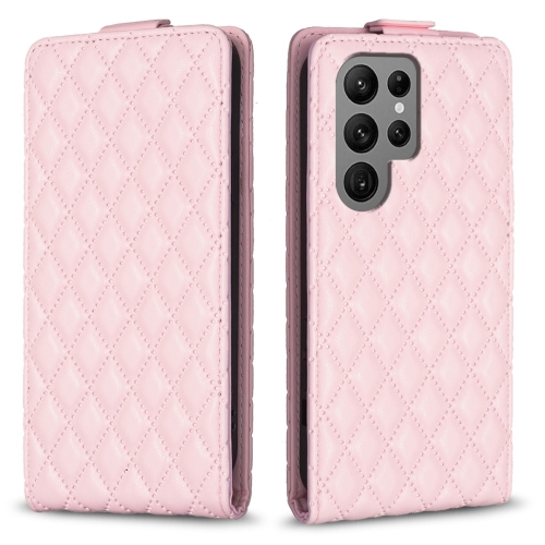 

For Samsung Galaxy S23 Ultra 5G Diamond Lattice Vertical Flip Leather Phone Case(Pink)