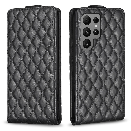 

For Samsung Galaxy S24 Ultra 5G Diamond Lattice Vertical Flip Leather Phone Case(Black)