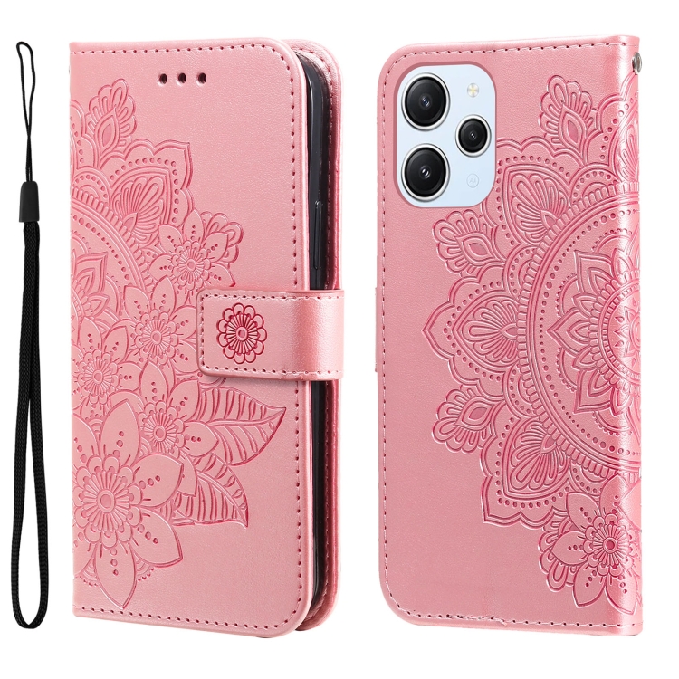 

For Xiaomi Redmi 12 4G 7-petal Flowers Embossing Leather Phone Case(Rose Gold)
