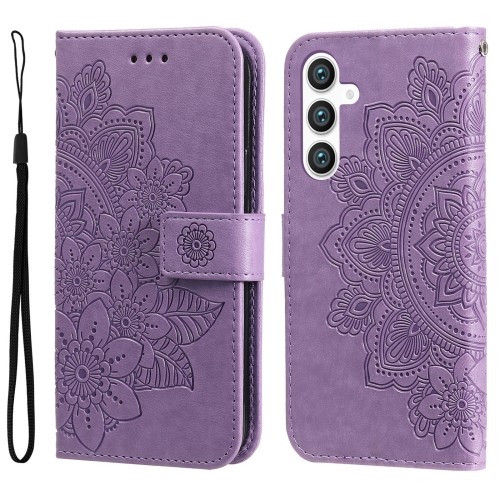 

For Samsung Galaxy S23 FE 5G 7-petal Flowers Embossing Leather Phone Case(Light Purple)