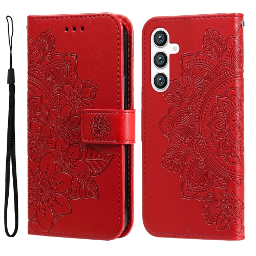 

For Samsung Galaxy S23 FE 5G 7-petal Flowers Embossing Leather Phone Case(Red)