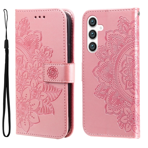 

For Samsung Galaxy S23 FE 5G 7-petal Flowers Embossing Leather Phone Case(Rose Gold)