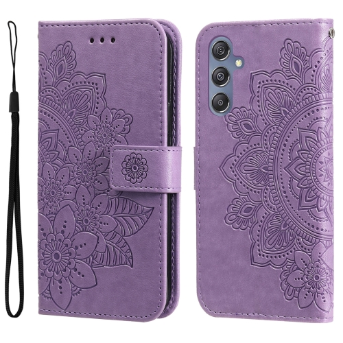 

For Samsung Galaxy M34 5G 7-petal Flowers Embossing Leather Phone Case(Light Purple)