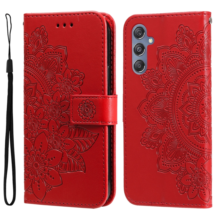 

For Samsung Galaxy M34 5G 7-petal Flowers Embossing Leather Phone Case(Red)