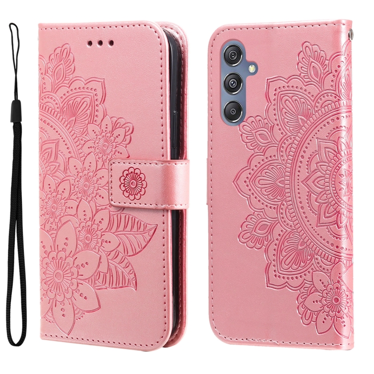 

For Samsung Galaxy M34 5G 7-petal Flowers Embossing Leather Phone Case(Rose Gold)