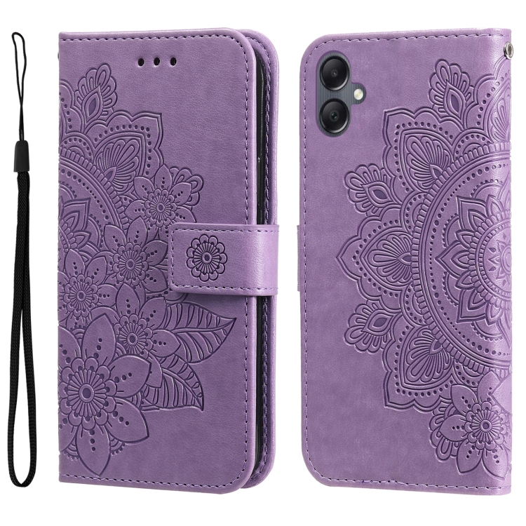 

For Samsung Galaxy A05 7-petal Flowers Embossing Leather Phone Case(Light Purple)