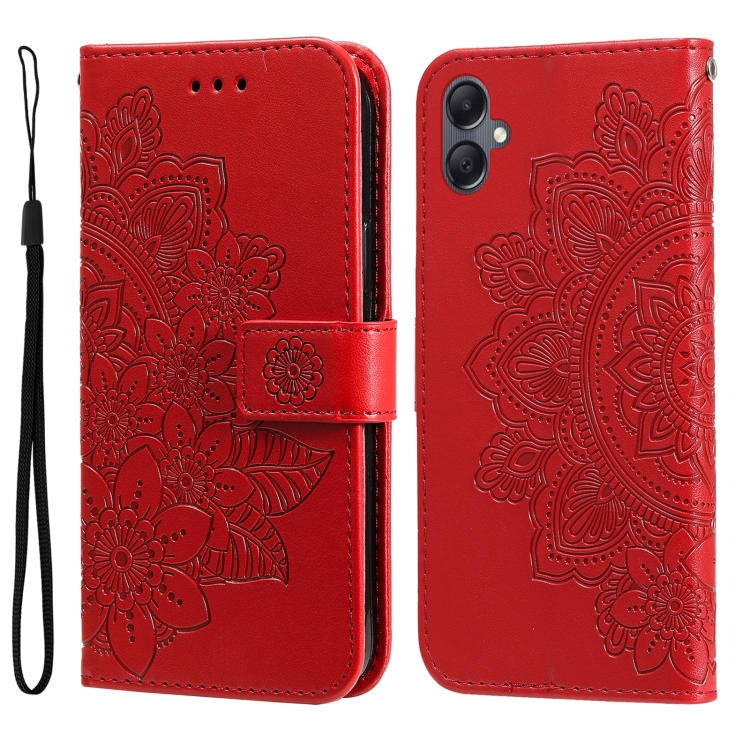 

For Samsung Galaxy A05 7-petal Flowers Embossing Leather Phone Case(Red)