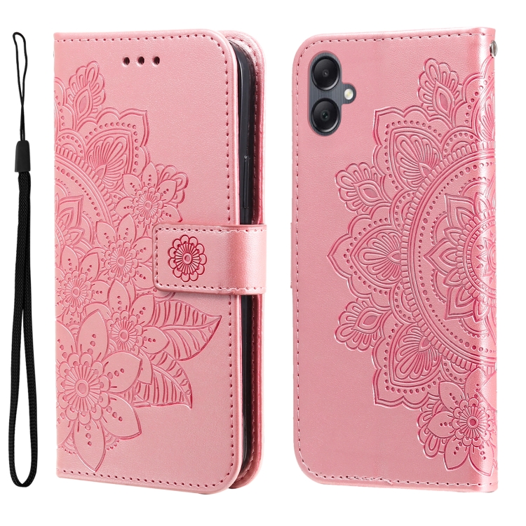 

For Samsung Galaxy A05 7-petal Flowers Embossing Leather Phone Case(Rose Gold)