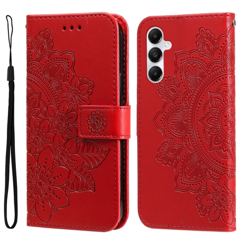 

For Samsung Galaxy A05s 7-petal Flowers Embossing Leather Phone Case(Red)