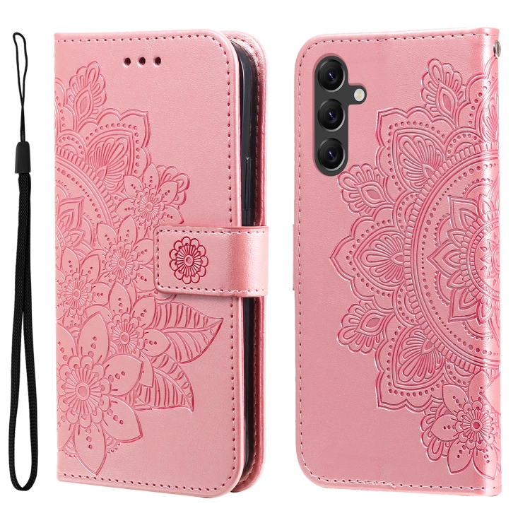 

For Samsung Galaxy A15 7-petal Flowers Embossing Leather Phone Case(Rose Gold)