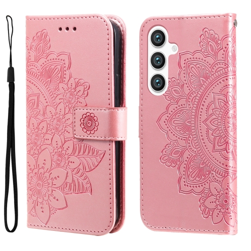 

For Samsung Galaxy S24 7-petal Flowers Embossing Leather Phone Case(Rose Gold)