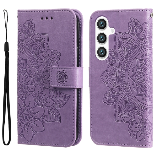 

For Samsung Galaxy S24+ 7-petal Flowers Embossing Leather Phone Case(Light Purple)