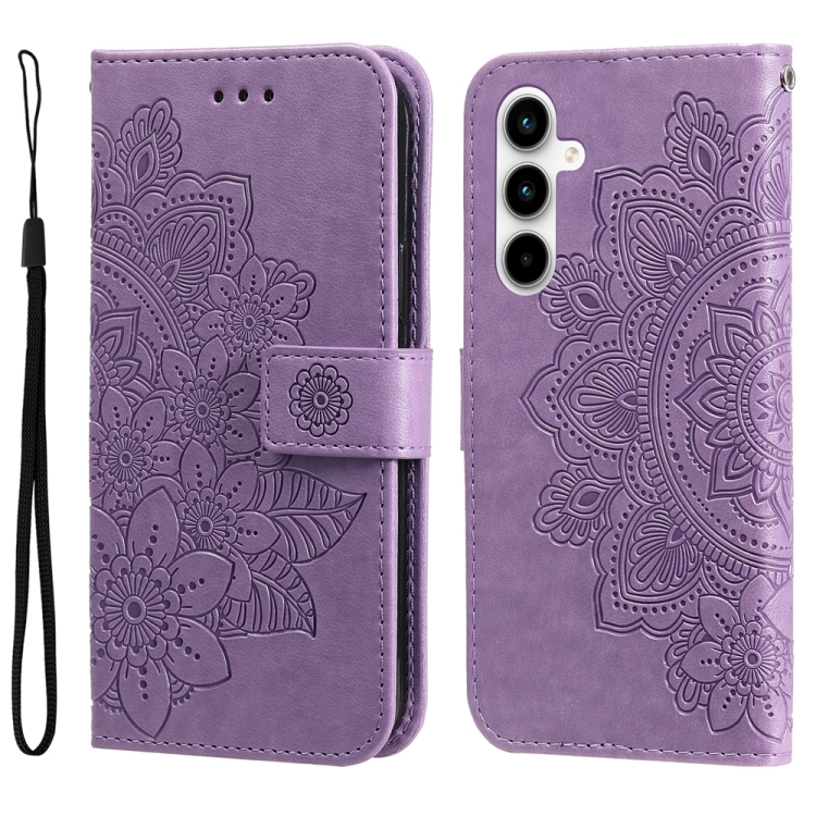 

For Samsung Galaxy A35 7-petal Flowers Embossing Leather Phone Case(Light Purple)