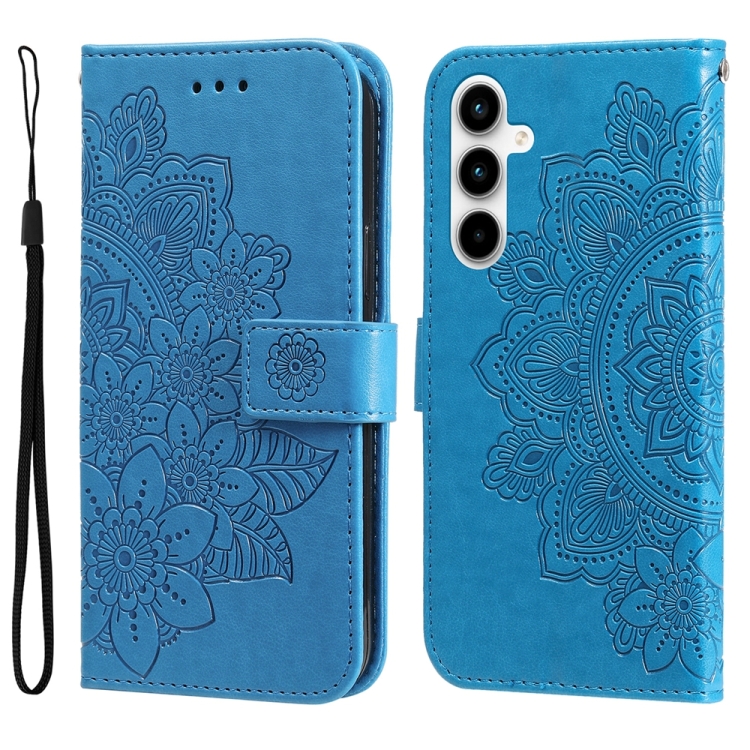 

For Samsung Galaxy A35 7-petal Flowers Embossing Leather Phone Case(Blue)