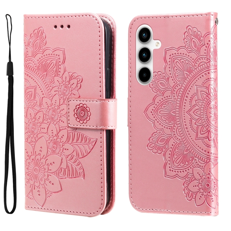 

For Samsung Galaxy A35 7-petal Flowers Embossing Leather Phone Case(Rose Gold)