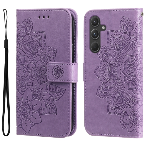 

For Samsung Galaxy A55 7-petal Flowers Embossing Leather Phone Case(Light Purple)