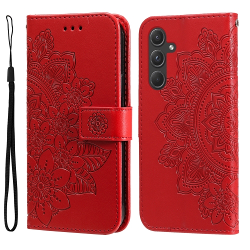 

For Samsung Galaxy A55 7-petal Flowers Embossing Leather Phone Case(Red)