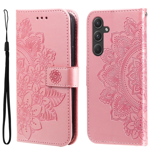 

For Samsung Galaxy A55 7-petal Flowers Embossing Leather Phone Case(Rose Gold)