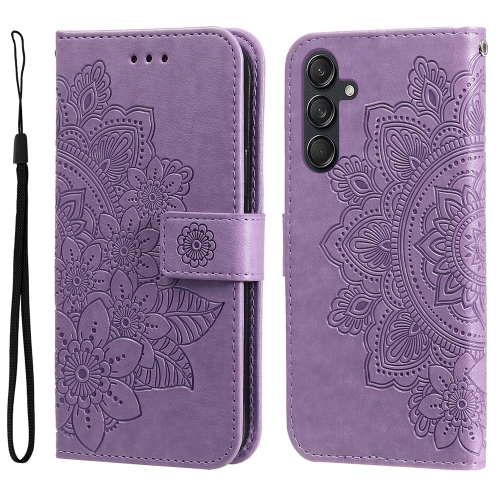 

For Samsung Galaxy M55 5G 7-petal Flowers Embossing Leather Phone Case(Light Purple)