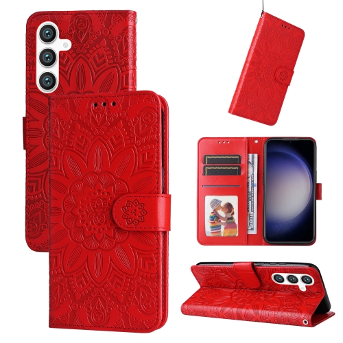 

For Samsung Galaxy S23 FE 5G Embossed Sunflower Leather Phone Case(Red)