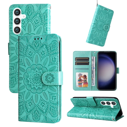 

For Samsung Galaxy S23 FE 5G Embossed Sunflower Leather Phone Case(Green)