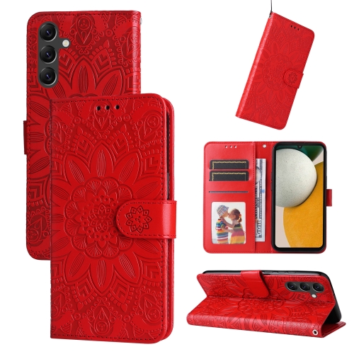 

For Samsung Galaxy A15 Embossed Sunflower Leather Phone Case(Red)