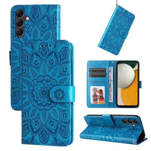 

For Samsung Galaxy A15 Embossed Sunflower Leather Phone Case(Blue)