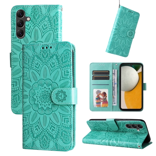 

For Samsung Galaxy A15 Embossed Sunflower Leather Phone Case(Green)