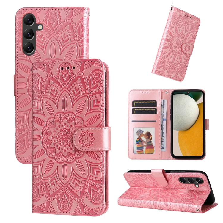 

For Samsung Galaxy A15 Embossed Sunflower Leather Phone Case(Rose Gold)